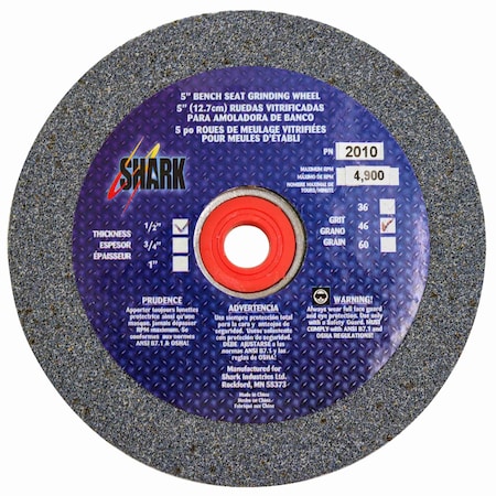Shark Industries 5-in. x 1/2-in. x 1/2-in. Bench Seat Grinding Wheel 46 Grit, Aluminum Oxide 2010